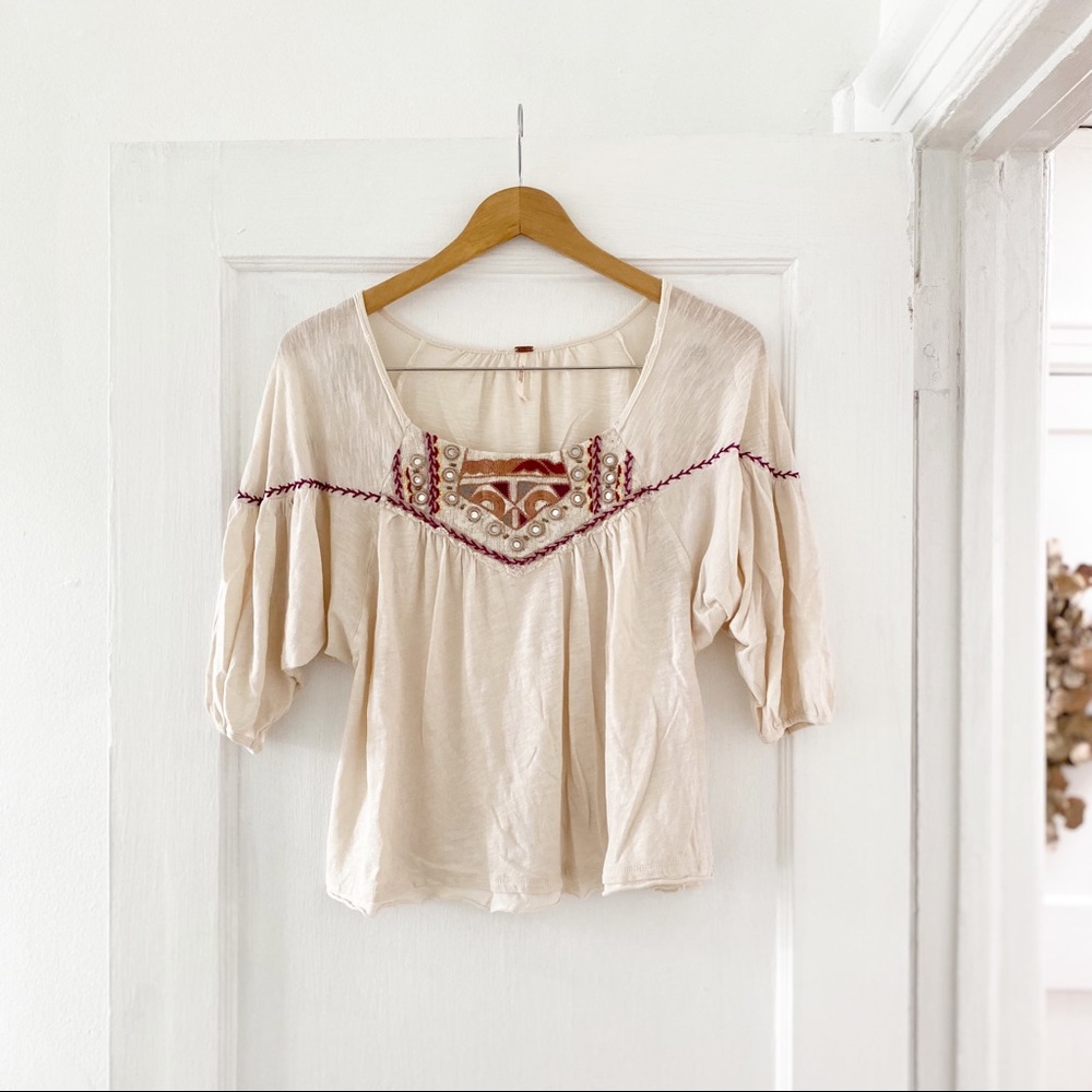 Free People Embellished Peasant Top